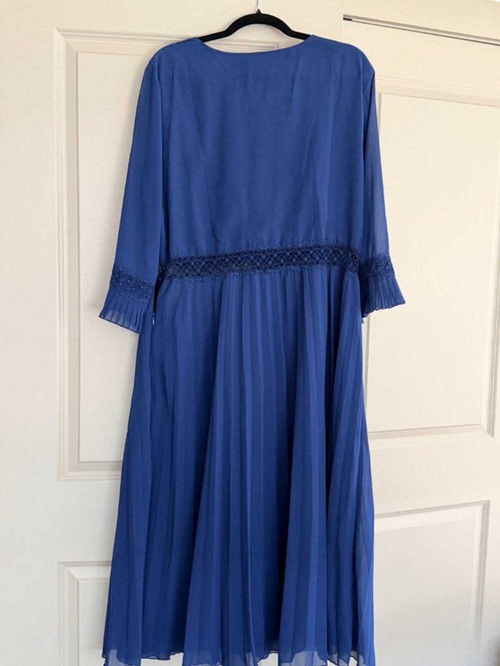 ASOS Design Plus Size Blue Embroidered Floral Lace Midi Dress - Picture 3 of 4
